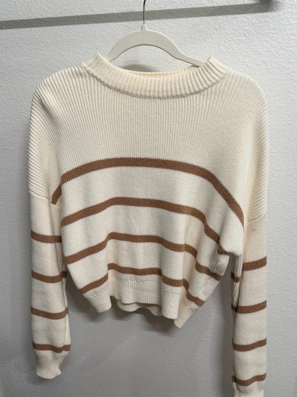 Abercrombie & Fitch Cream Crewneck Sweater with Brown Stripes